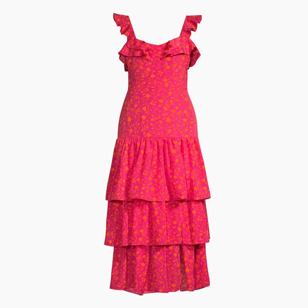 Likely Janie Star-Print Tier Ruffle Midi Dress Size 8